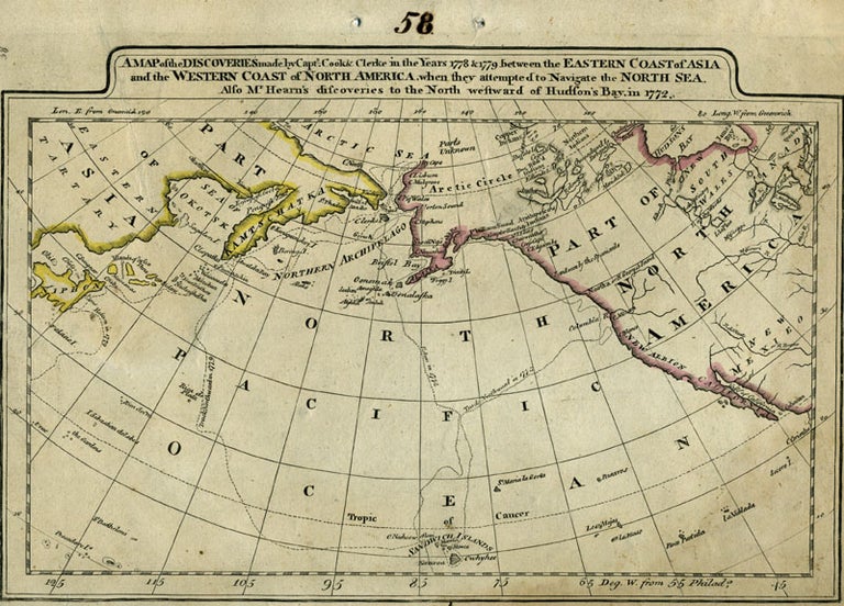 Item #14495 A Map of the Discoveries made by Capt.'s Cook & Clerke in the Years 1778 & 1779 between the Eastern Coast of Asia and the Western Coast of North America, when they attempted to Navigate the North Sea. Also Mr. Hearn's discoveries to the North westward of Hudson's Bay, in 1772. Mathew Carey, James Cook.
