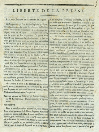 Item #14578 Liberte de la Presse. J. p. Lanthenas Brissot de Warville, François-Xavier