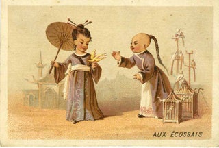 Item #14620 Aux Ecossais. China, Aux Ecossais H. Bouts clothing trade card