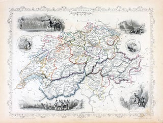 Item #14728 Switzerland, antique map with vignette views. J. Tallis Rapkin, John