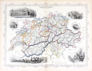 Item #14729 Switzerland, antique map with vignette views. J. Tallis Rapkin, John