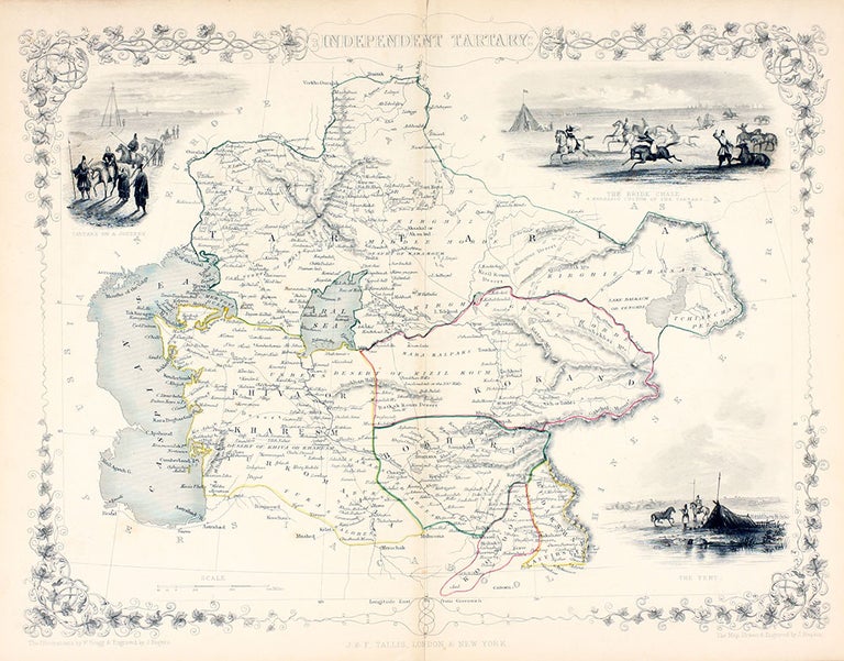 Item #14736 Independent Tartary, antique map with vignette views. J. Tallis Rapkin, John.