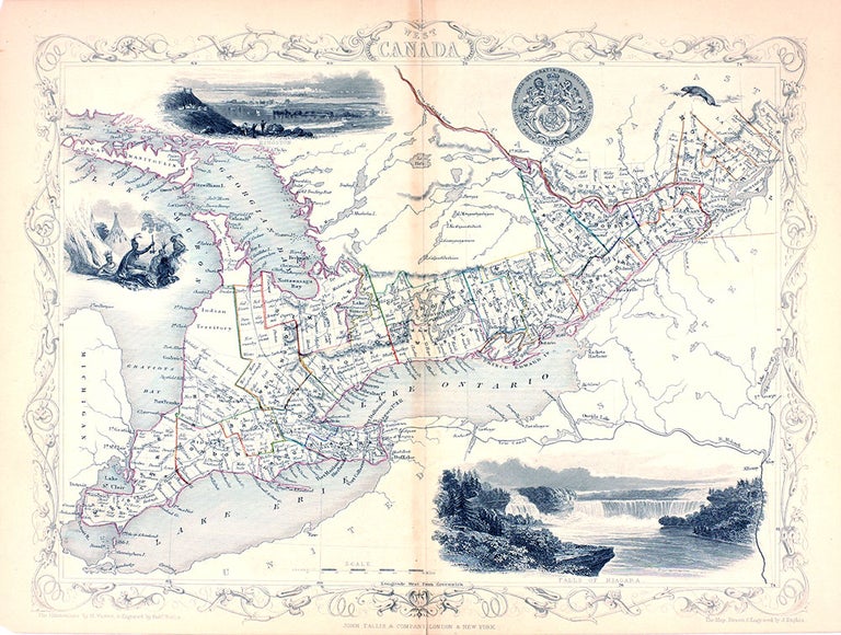 Item #14737 West Canada, antique map with vignette views. J. Tallis Rapkin, John.
