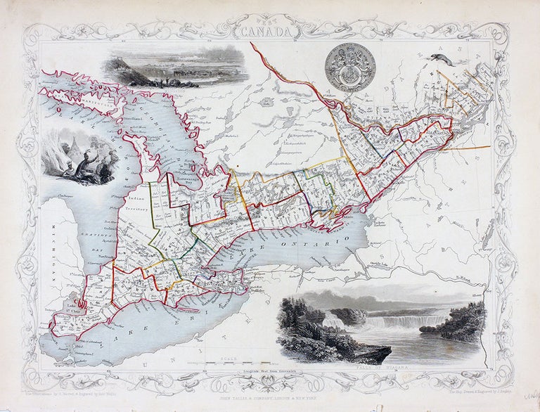 Item #14739 West Canada, antique map with vignette views. J. Tallis Rapkin, John.
