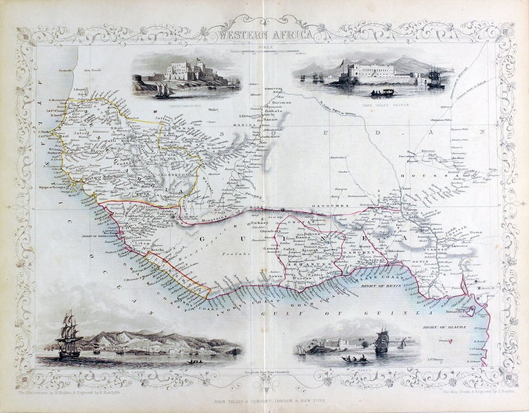 Item #14741 Western Africa, antique map with vignette views. J. Tallis Rapkin, John.