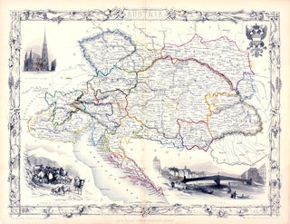 Item #14744 Austria, antique map with vignette views. J. Tallis Rapkin, John