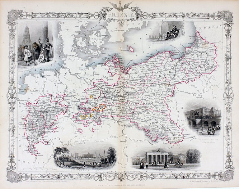 Item #14746 Prussia, antique map with vignette views. J. Tallis Rapkin, John.