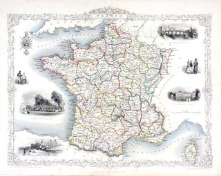 Item #14748 France, antique map with vignette views. J. Tallis Rapkin, John