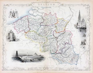 Item #14749 Belgium, antique map with vignette views. J. Tallis Rapkin, John