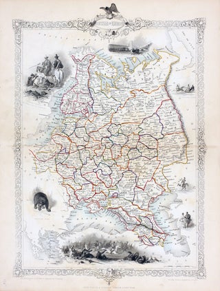 Item #14750 Russia in Europe, antique map with vignette views. J. Tallis Rapkin, John