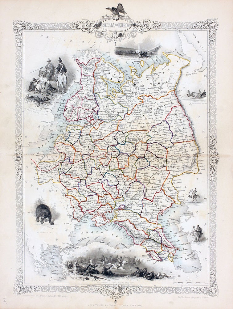 Item #14750 Russia in Europe, antique map with vignette views. J. Tallis Rapkin, John.