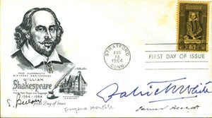 Item #14822 First Day Cover/ envelope signed by Four Nobel Prize winning authors: Patrick White, Samuel Beckett, Saul Bellow, and Eugenio Montale. Patrick White, Eugenio Montale, Saul Bellow, Samuel Beckett.