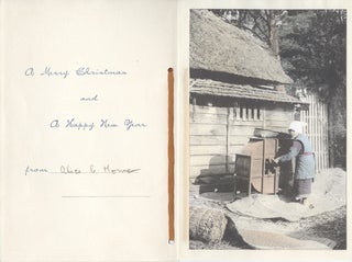 Japanese Christmas Card, with original woodblock print and hand colored photograph.