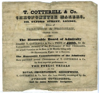 Item #15578 Advertisement for T. Cotterell & Co., Chronometer Makers, announcing an award granted...