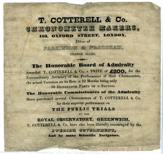 Item #15578 Advertisement for T. Cotterell & Co., Chronometer Makers, announcing an award...