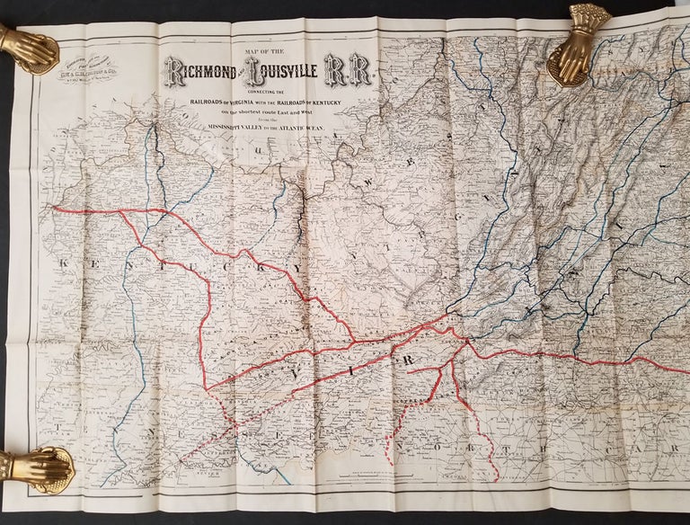 Item #15634 Map of the Richmond and Louisville Railroad, Connecting the Railroads of Virginia with the Railroads of Kentucky on the Shortest Route East and West from the Mississippi Valley to the Atlantic Ocean. G. W. Colton, C. B., Co.