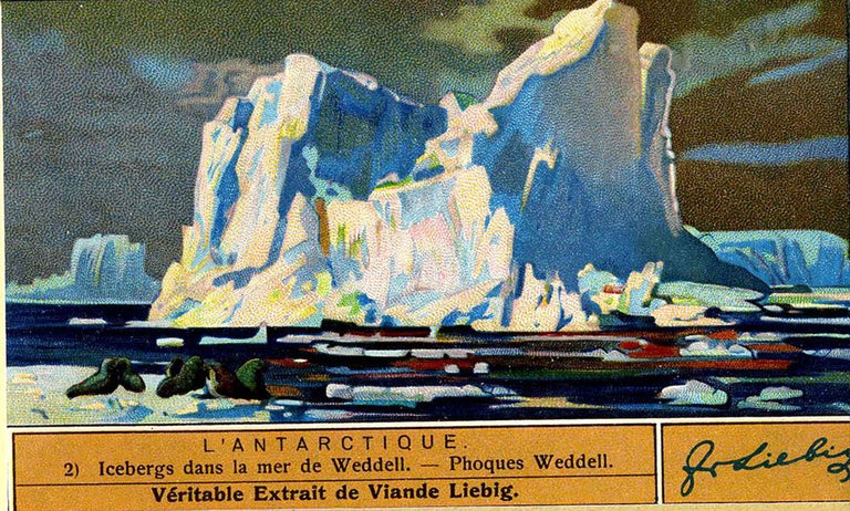 Item #15663 Set of 6 cards entitled "L'Antarctique" Antarctic, Liebig Advertising cards.