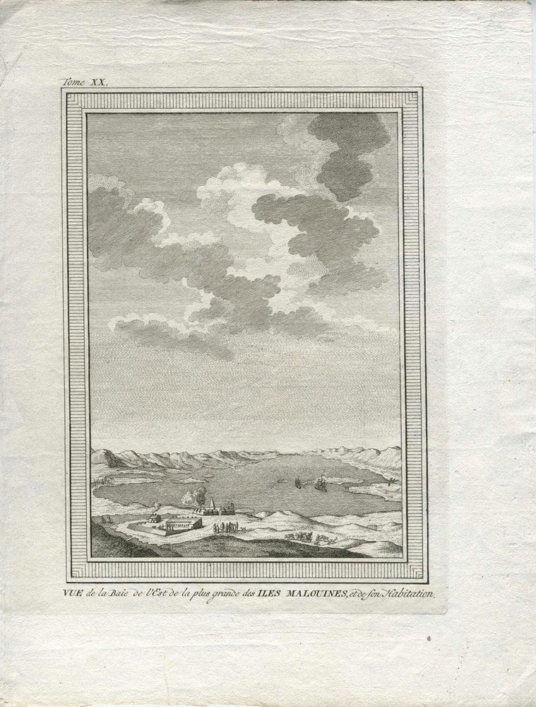 Item #15672 Vue de la Baie de l'Est de la plus grande des Iles Malouines, et de son Habitation. Antarctic, Jacques Nicolas Bellin.