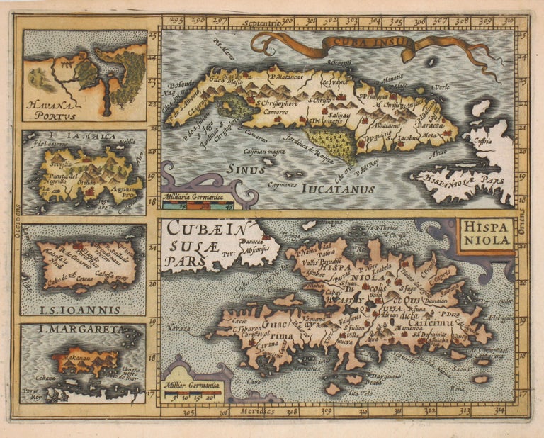 Item #15680 Cuba Insul., Hispaniola, Havana Portus, I. Iamaica, I. S. Ioannis, I. Margareta. Gerhard Mercator.