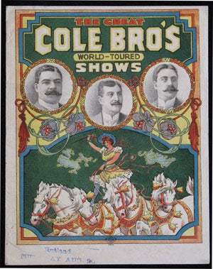 Item #15851 Advance Courier for the Great Cole Bro's World-Toured Shows. Kangaroo, Cole Brothers'...