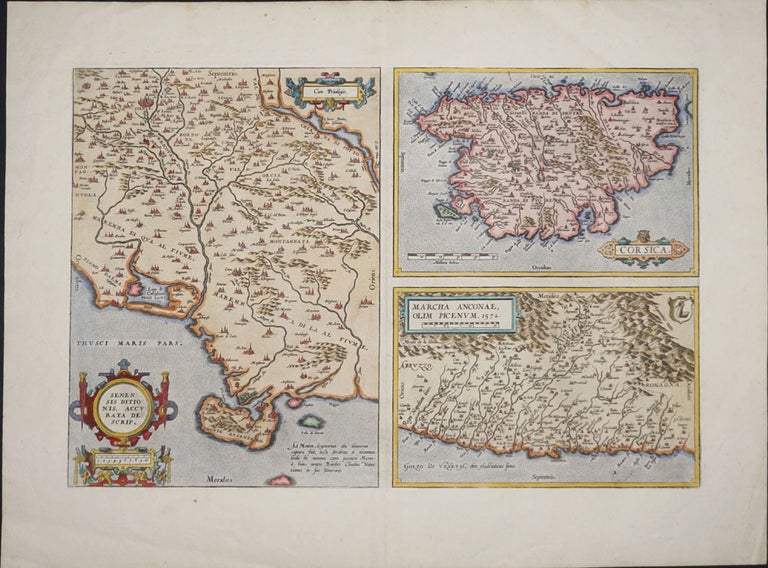 Item #15883 Senensis Ditionis Accurata Descrip. [with] Corsica [and] Marcha Anconae, olim Picenum 1572. Abraham Ortelius.