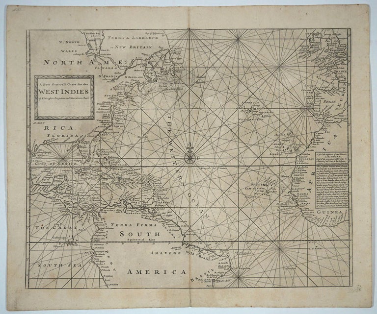 Item #15889 A New Generall Chart for the West Indies of E. Wrights Projection vul. Mercators Chart. W. Mount, Page T/Moll J., Herman.