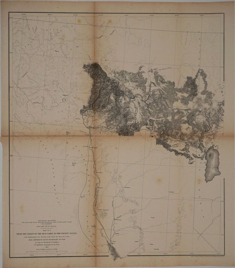 Item #15945 Explorations and Surveys for a Rail Road Route from the Mississippi River to the Pacific Ocean. War Department. Route Near the 41st Parallel. Map No. 4. From the Valley of the Mud Lakes to the Pacific Ocean. Capt. E. G. Beckwith.