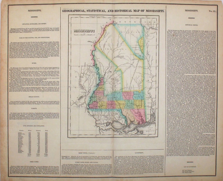 Item #15954 Geographical, Statistical, and Historical Map of Mississippi. Mississippi, Henry Carey, Isaac Lea.