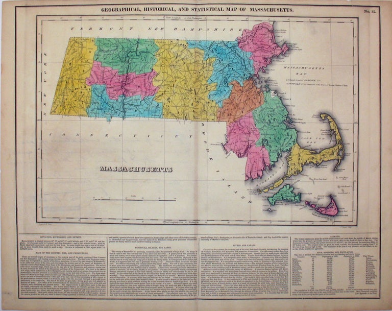 Item #15979 Geographical, Statistical, and Historical Map of Massachusetts. Massachusetts, Henry Carey, Isaac Lea.