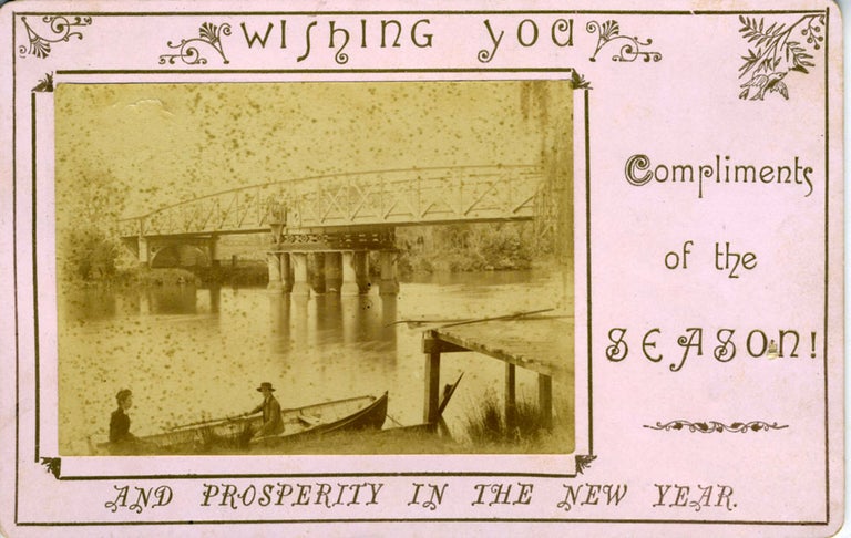 Item #16001 Cabinet Photograph / Christmas card of Latrobe Swing Bridge, Sale, Victoria, Australia. Victoria, Bridges.