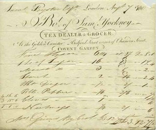Item #16027 Tea & spice receipt, Samuel Yockney Tea Dealer & Grocer at the Golden Canister,...