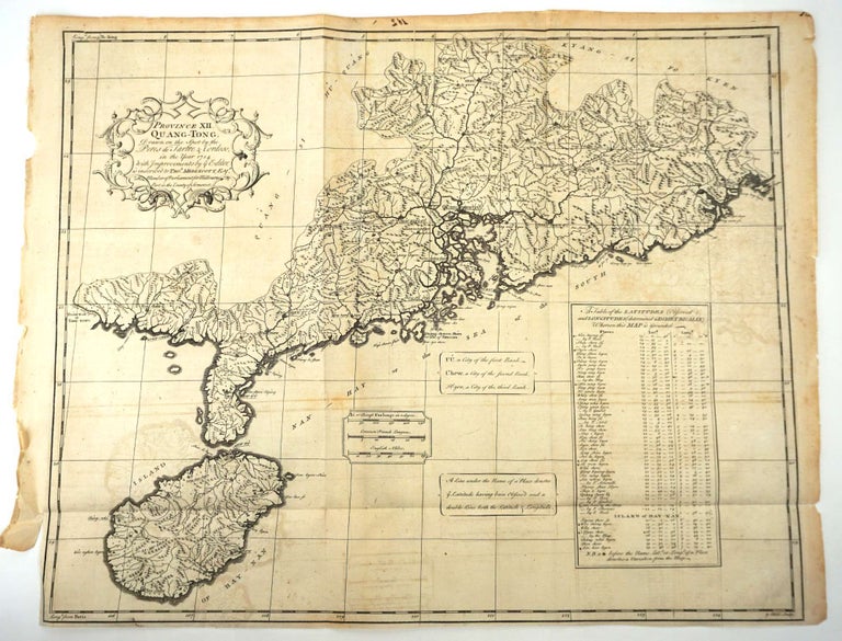 Item #16233 Province XII. Quang-Tong, drawn on the Spot by the Peres de Tartre & Cordoso, in the Year 1714 with Improvements by the Editor. China, Jean Baptiste Du Halde.
