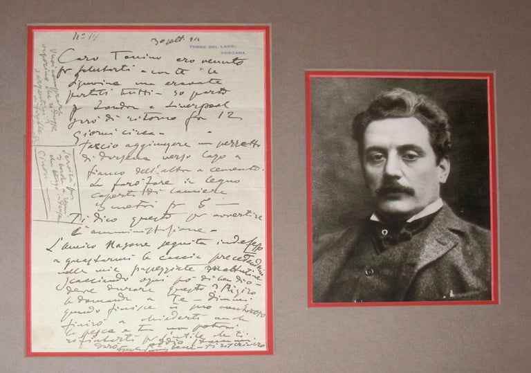 Item #16276 ALS & photographic portrait of Giacomo Puccini. Giacomo Puccini.