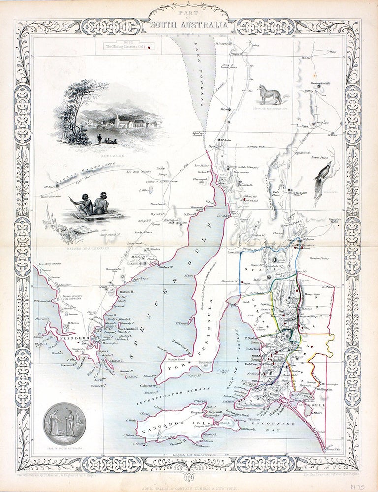 Item #16440 Part of South Australia, antique map with vignette views. J. Tallis Rapkin, John.