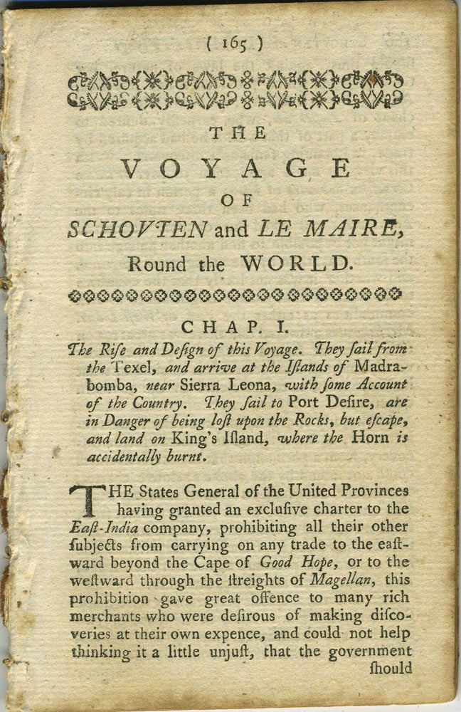 Item #16550 The Voyage of Schouten and Le Maire Round the World; Chapters 1 - 3 from The World Displayed or, a Curious Collection of Voyages and Travels, selected from the Writers of all Nations. Extract, Samuel Johnson, Christopher Smart, Oliver Goldsmith.