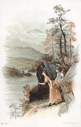 Item #16639 Two ladies and a gentleman viewing the river, titled "Mt. Washington";...