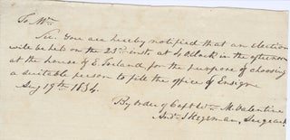 Item #16642 Notification of election to fill office of Ensign, Peekskill, N. Y., Aug 19th 1834;...
