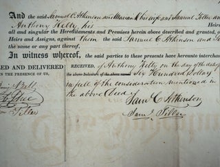 1841 Land Deed for Kentucky parcel signed by Samuel C. Atkinson, co-founder of Saturday Evening Post, to early paper maker Anthony Kelty.