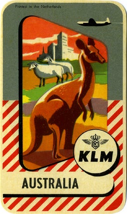 Item #16695 KLM, Australia; airline label for the Dutch airline with image of kangaroo, sheep....