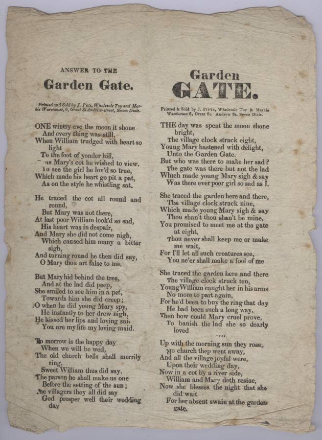 Item #16814 Garden Gate and Answer to the Garden Gate (Broadside Ballad).