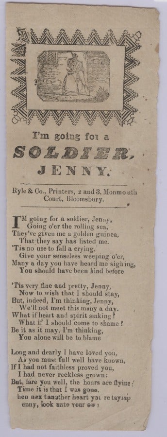 Item #16819 I'm Going for a Soldier, Jenny (Broadside Ballad).