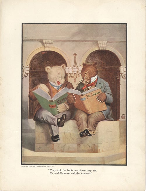 Item #16989 The Roosevelt Bears at a Boston Library (Color Print). V. Floyd Campbell.