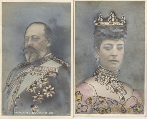 Item #17034 Bas Relief Postcards of British rulers King Edward VII and Queen Alexandra.