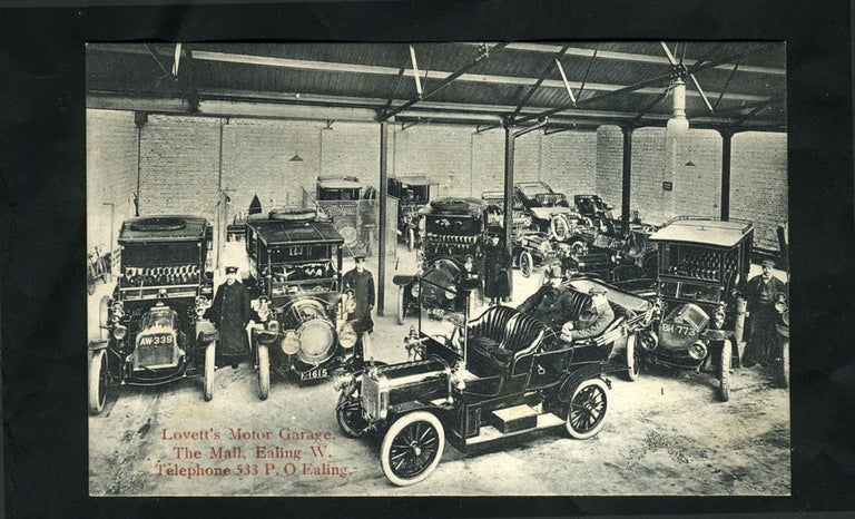 Item #17106 Real Photo Postcard of Lovett's Motor Garage in Ealing, London.
