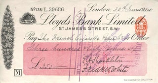 Item #17124 Autograph check from the "Endurance" Expedition, signed by Shackleton. Ernest H....