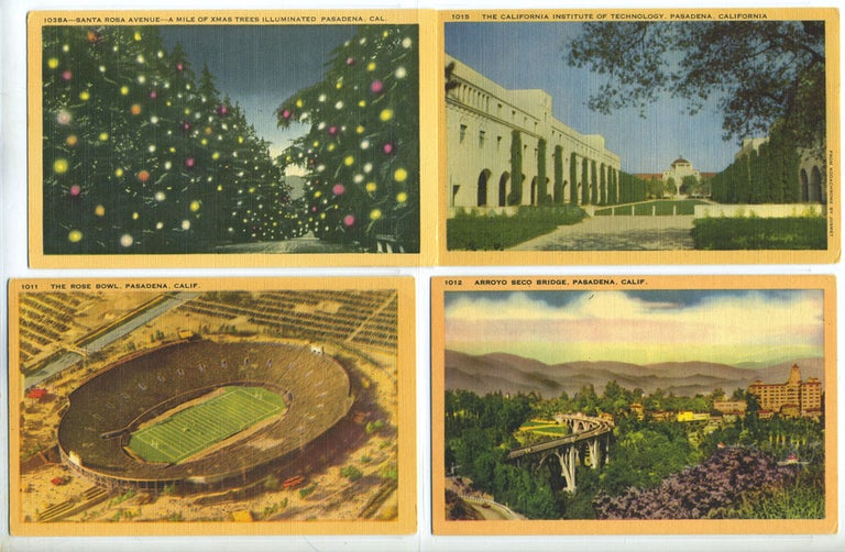 Item #17181 Four Linen Postcards with Scenes from Pasadena, California. California, postcard.