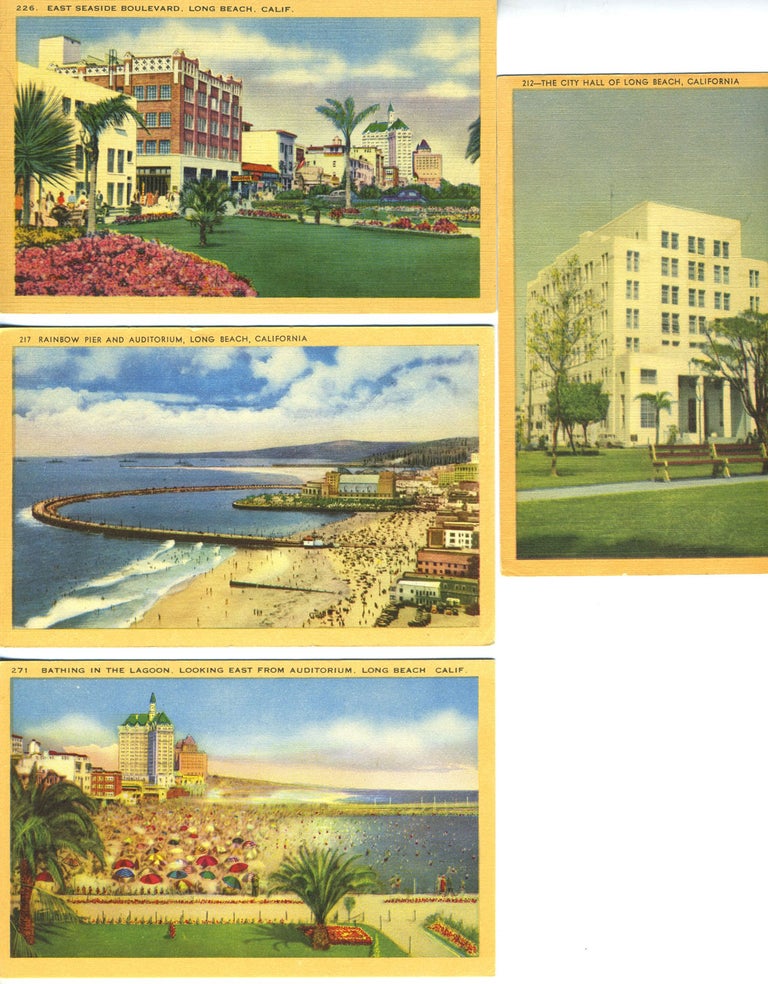 Item #17185 Four Linen Postcards with Scenes from Long Beach, California.