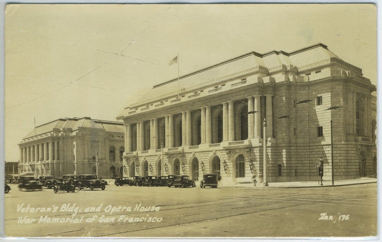 Item #17197 Real-Photo Postcard of Veteran's Building and Opera House War Memorial, San Francisco, California.