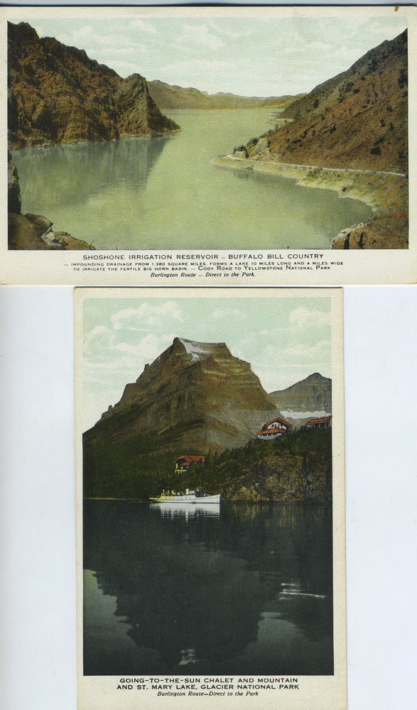 Item #17206 Two Postcards from Burlington Route of Scenes in National Parks.