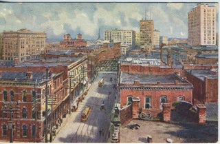 Item #17233 Postcard of Charles E. Flower Painting of Bird's Eye View of Atlanta. Charles E. Flower